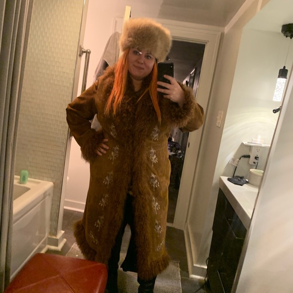 Vintage penny lane suede + Embroidered ginger rusty brown Women's Coat - Picture 16 of 16